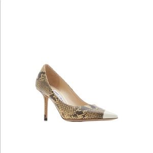 Jimmy Choo Love Cap-toe Snakeskin-embossed Leather Pumps In Latte/ Dijon